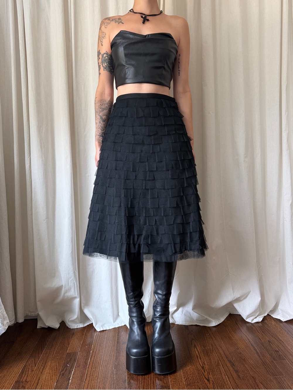 Vintage Jackie Jon NY Black Chiffon Ruffle Skirt Women's Size 4 | Romantic Goth